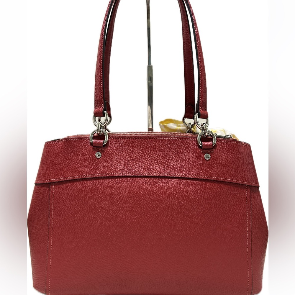 COACH Brooke Crossgrain Leather Carryall Satchel in Dark Red w/Silk Coach Twilly - Picture 6 of 13